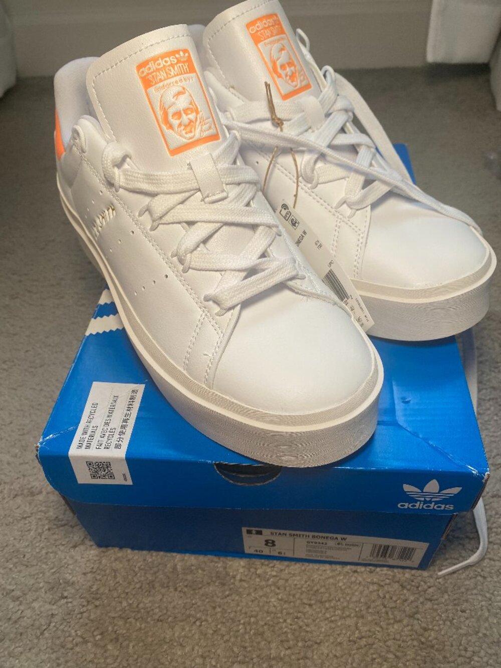 Adidas Stan Smith Bonega W White Orange Platform Sneakers Size 8 NWT